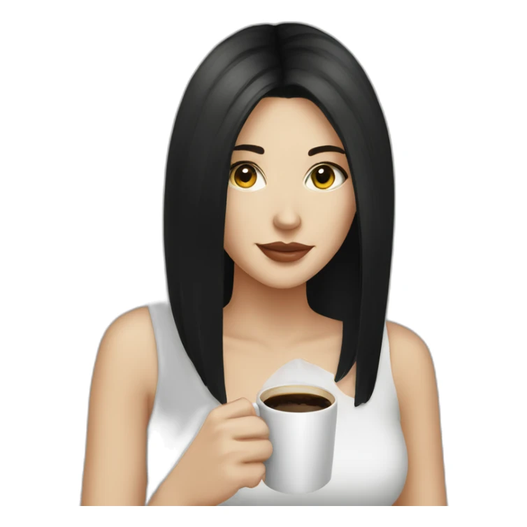 White girl black hair sipping coffee  sticker