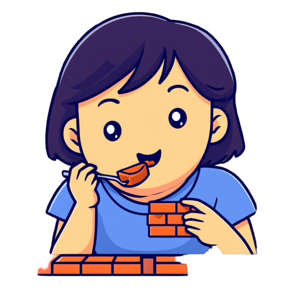 woman eating a brick sticker