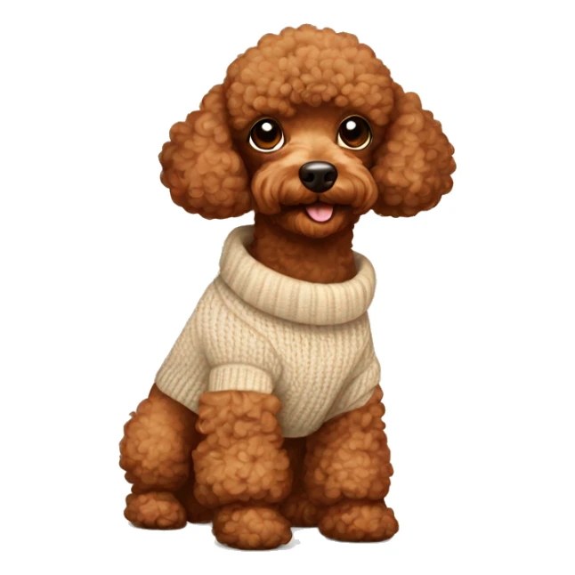 Red brown toy poodle in a beige sweater  sticker