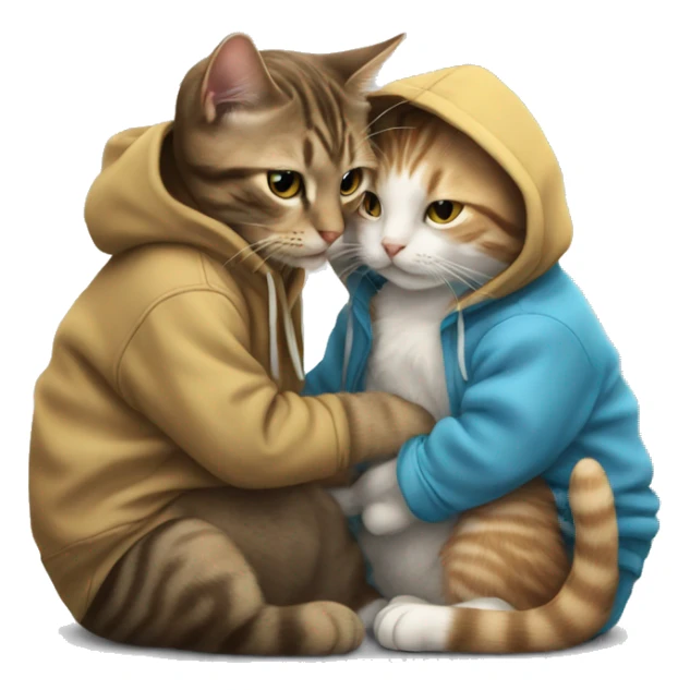 a cat kissing another cat with a hoodie  sticker