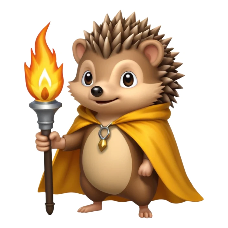 hedgehog holding torch with yellow cape sticker