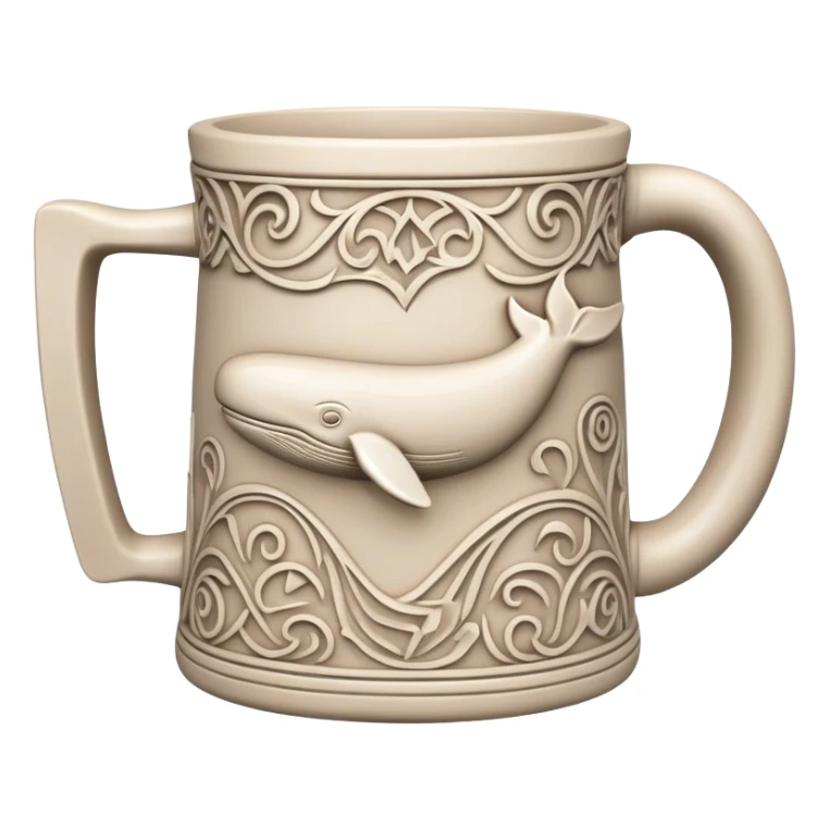 Scandinavian carving icon, whale bone mug or vase with intricate Norse patterns, chisels and carving tools, minimalistic style, clean lines, transparent background. sticker