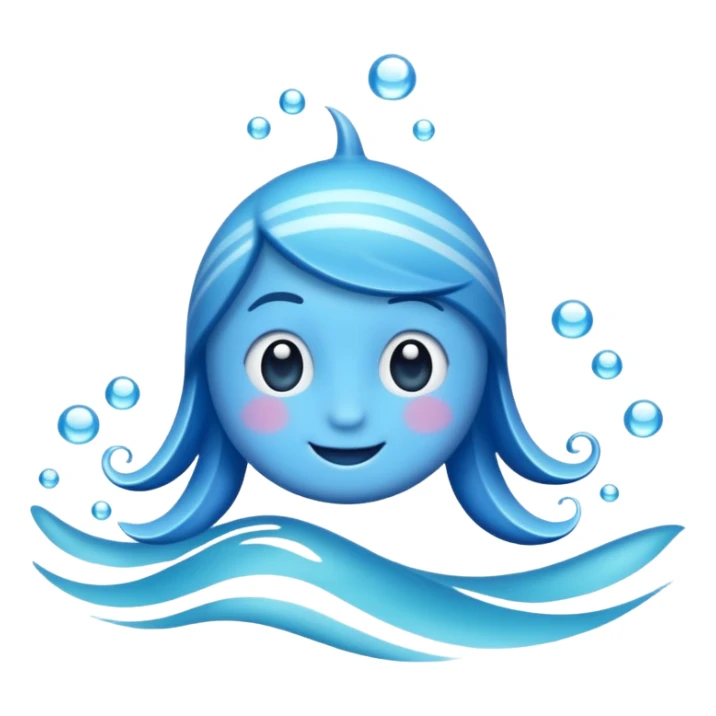 emoji of the sea, calm blue waves, sparkling water, isolated on white background, soft shadows, high detail, playful and cute. sticker