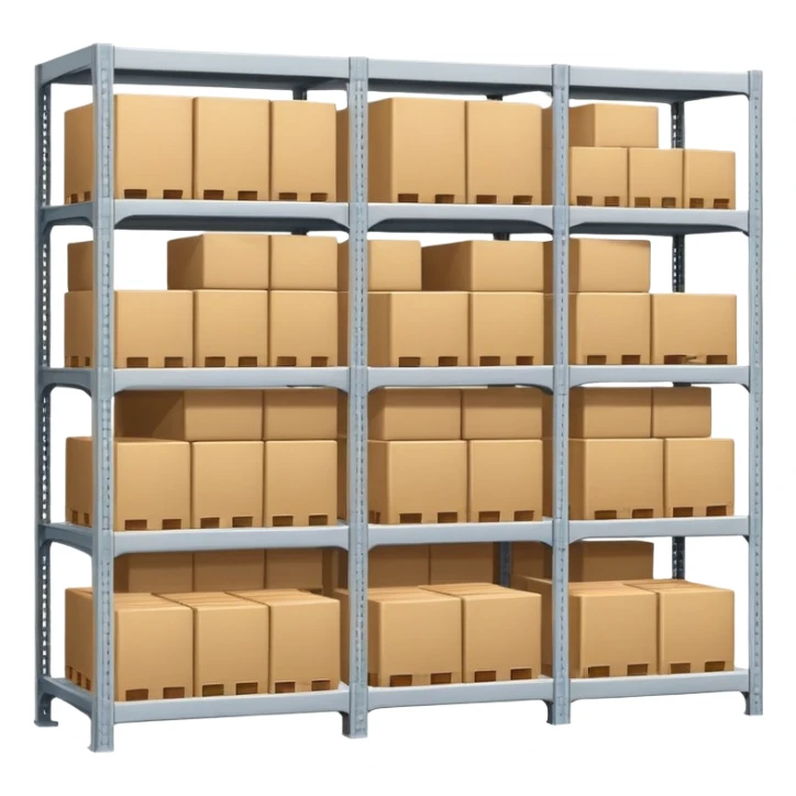 apple style emoji of a warehouse with storage shelves, alternate version, representing Lagerplatz (storage location) sticker