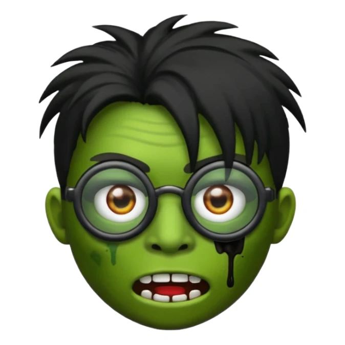 Emoji de zombi com óculos e cabelo preto emo sem pontas e óculos transparentes sticker