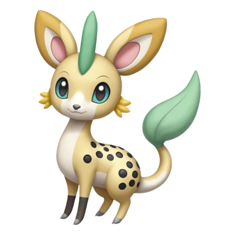 Blushing Spotted Dotted randomly Splash-marked Meloetta- Leavanny-Gallade-Ampharos-Inteleon-Nidoqueen-Fakémon-Pokémon-hybrid-fusion-creature, full body sticker