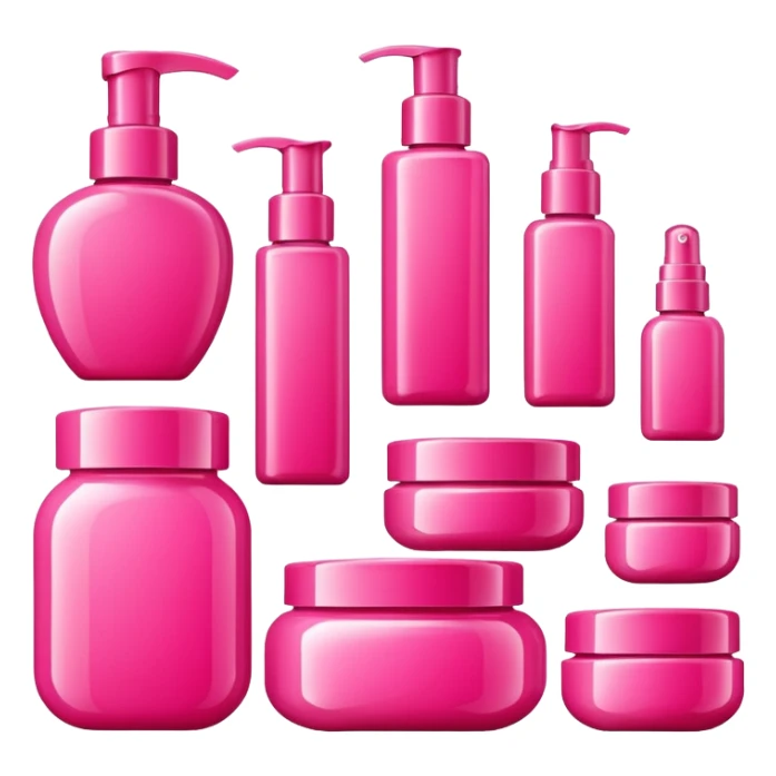 a collection of bright pink skincare and coqquette sticker
