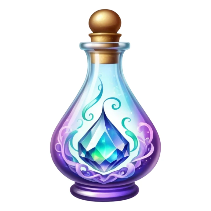 An ornate beautiful crystal vial containing a magical potion sticker