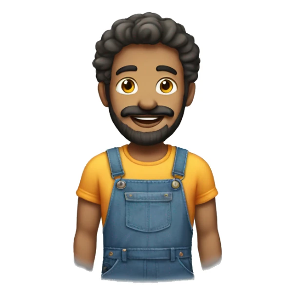 a man with small  dark moustache and beard happy smiling face wearing dungarees sticker