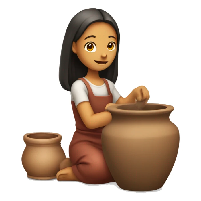 A girl sitting on the ground with a nice background and making pot on a pottery wheel sticker