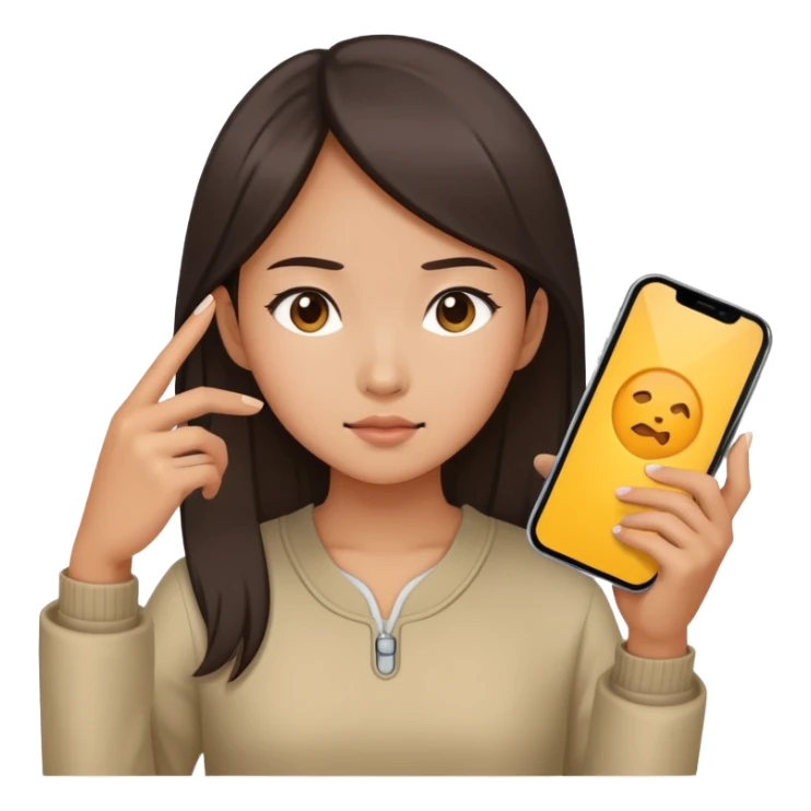  A chinese girl looking at her charging phone sticker