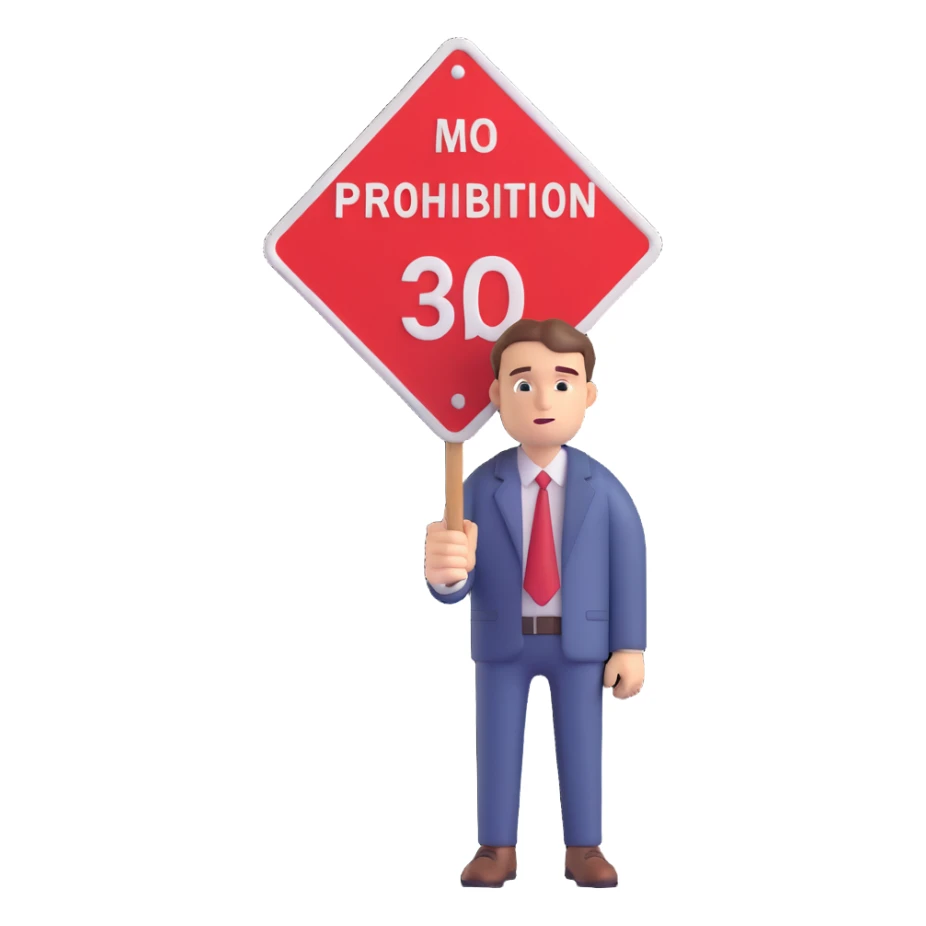 A white man showing a prohibition sign sticker