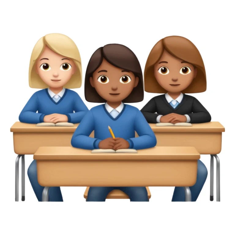 three school children sitting in a row behind their school desks sticker