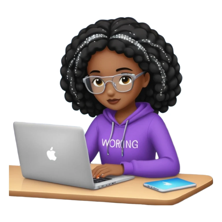 black pretty girl working hard with sparkles on laptop "Working hard ✨" spelled out in photo sticker