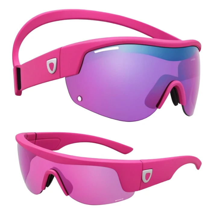 sporty pink shield visor sunglasses with robust thick frame, athletic design, substantial build, one-piece lens sticker