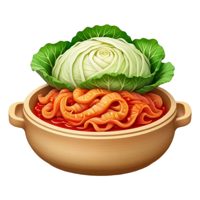 Cinematic Realistic Kimchi Dish Emoji, depicted as a vibrant fermented cabbage dish with a spicy kick rendered with detailed textures and dynamic, appetizing lighting. sticker