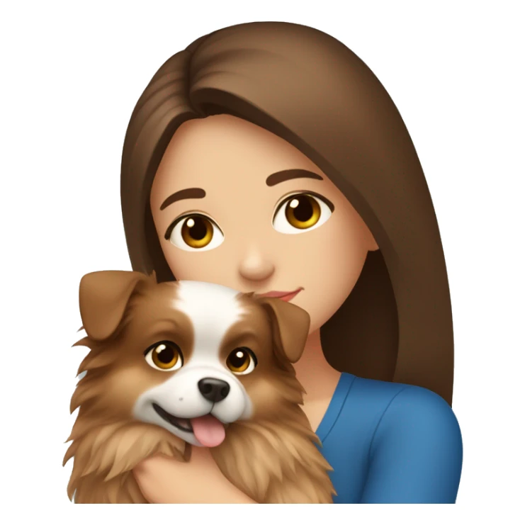 Long Brown hair girl with blue eyes hugging her Pomeranian  sticker
