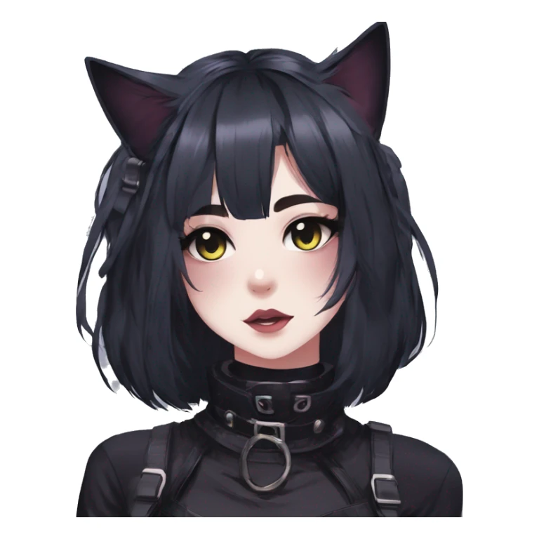 Gorgeous gothic dark techwear anime style anthro black cat with blushing face aesthetic and pretty edgy black with collar and harness trending style sticker