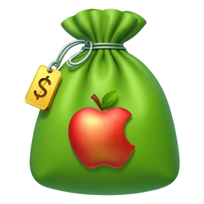 money bag with visible CZK label, Apple emoji style, simple colorful, slight 3D effect sticker