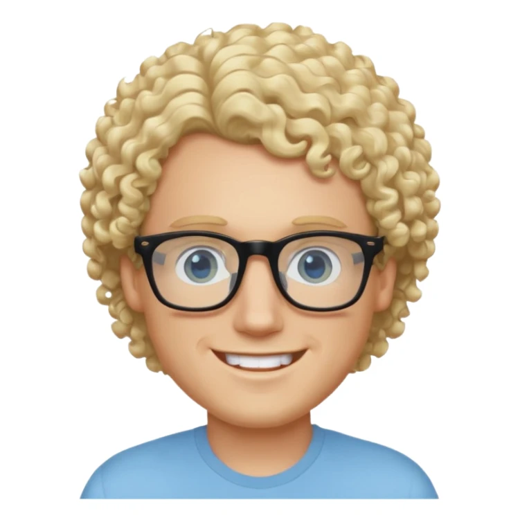 white guy with curly blonde hair that's not too long and light blue ish eyes with black glasses  sticker