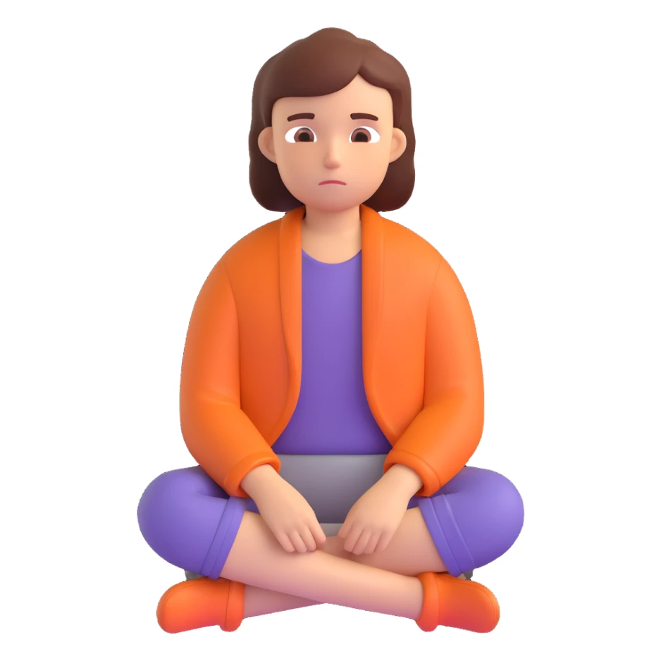 a person sitting quietly with a slight frown, surrounded by soft light, conveying sadness but also inner calm sticker