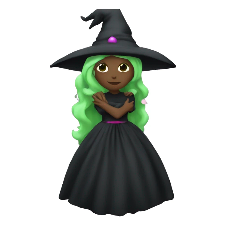 Witch dressed in black with green skin hugging pink dressed white witch sticker