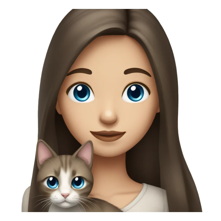 long hair brunette girl with blue eyes holding cat sticker