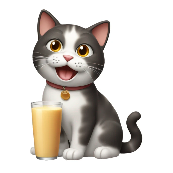 happy cat with sausage and milk sticker