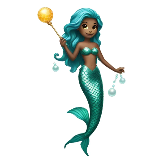a unisex mermaid holding a shining pearl stick sticker