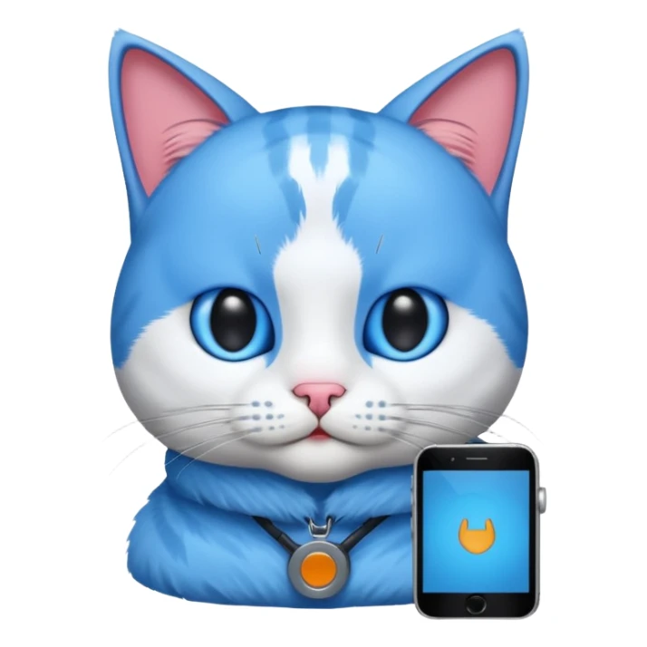 Cat with no ears head blue body blue with gadget sticker