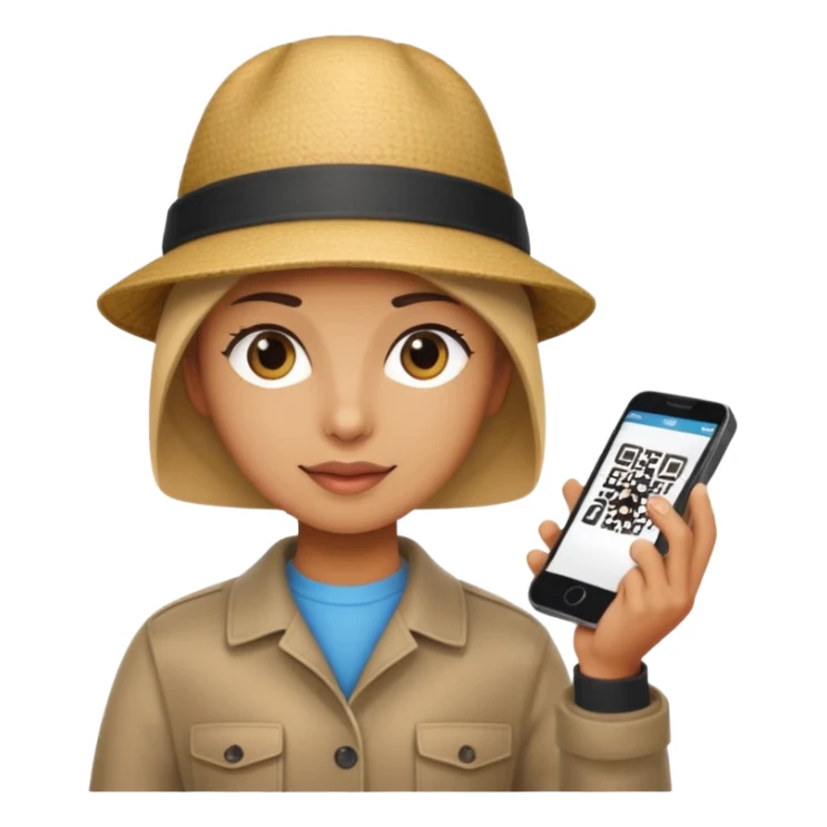 Draw a tourist who is using their phone to scan a QR code on a POS terminal. In the style of Apple emoji sticker