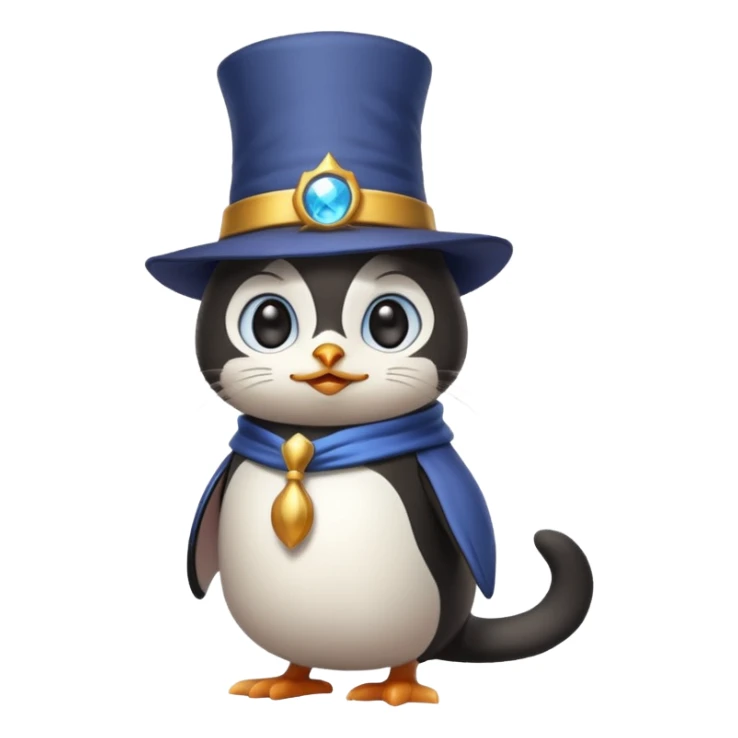 Combine a cat with a top hat in the wizard penguin sticker