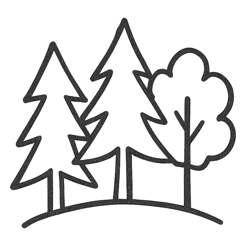 hand-drawn black outline of a forest with simple tree shapes sticker