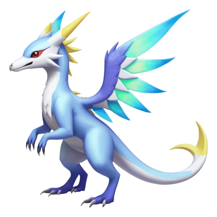 Colorful scaly flurry iridescent shiny bioluminescent translucent luminescent neon pastel bright pale Latias-Sergal-Vernid-Silvally-Renamon-Zeraora-Bastet-Fakémon-hybrid-fusion-creature, full body sticker