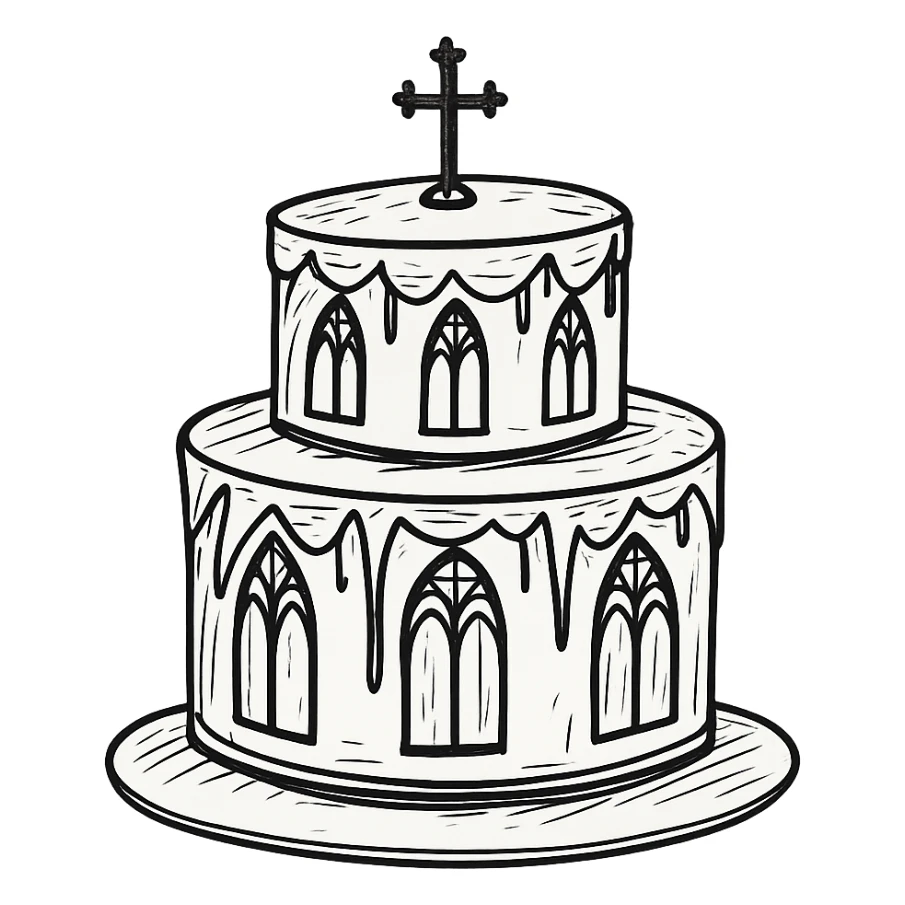 gothic cake, hand drawn style, intricate gothic cake with detailed line work sticker
