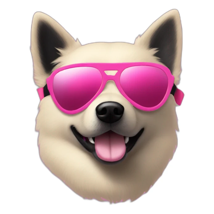Black schipperke head with only short black hair with sunglasses and who wears a pink bandana around his neck sticker