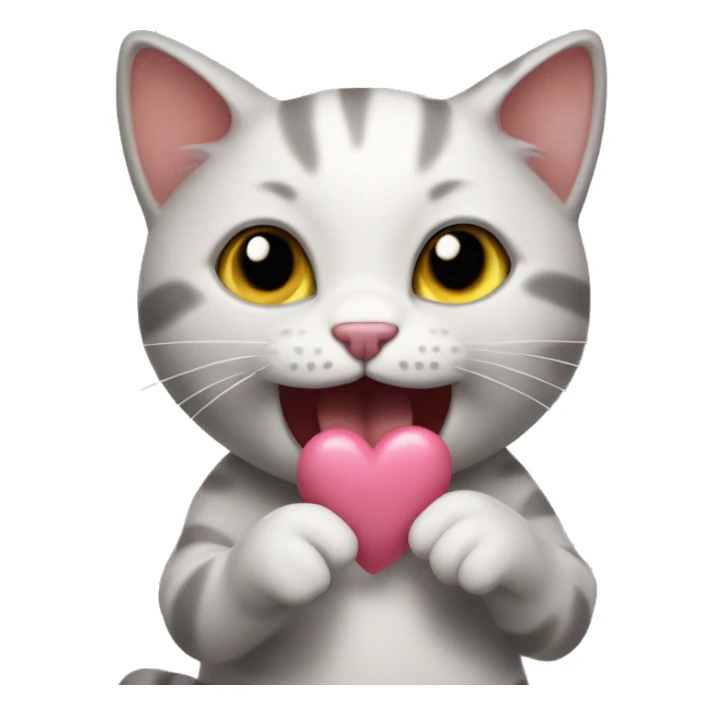 kitty sticking tongue out holding hand hearts sticker