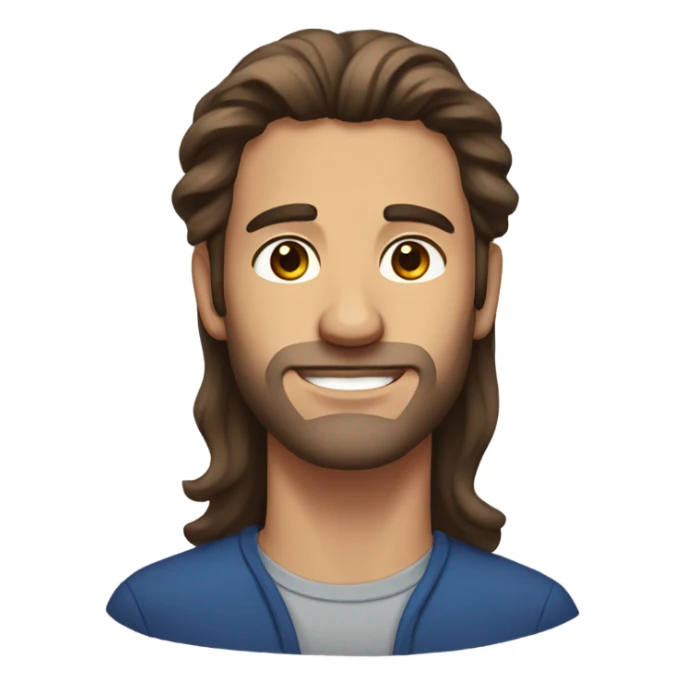 male, long brown hair, brown glass stubble sticker