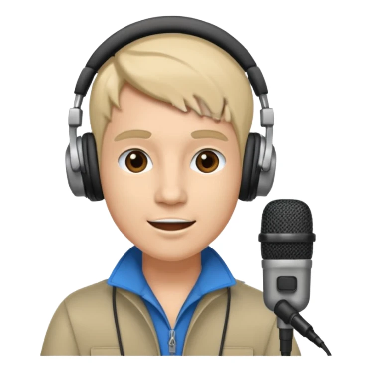 a radio host with headphone and microphone sticker