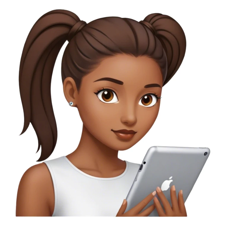 Brownskin woman with a sleek ponytail and her IPad  sticker