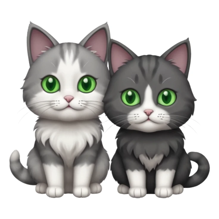 2 different coloured grey cats including one dark grey and white cat and one completely solid dark grey cat with green eyes and only white paws sticker