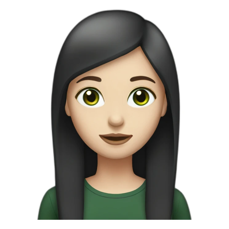 woman with long straight ruby hair, white skin, green eyes, black tshirt sticker