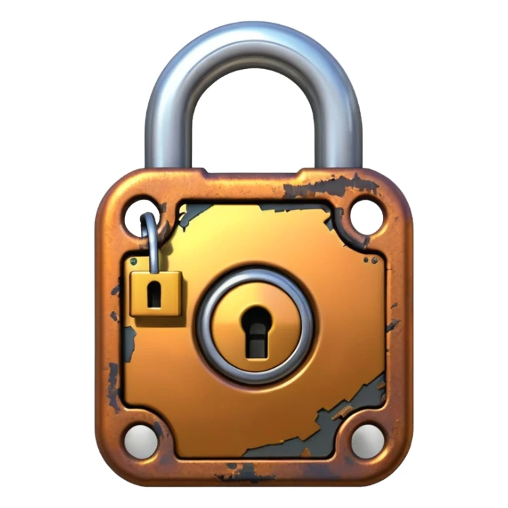 Digital glitch art style emoji, corrupted padlock sticker