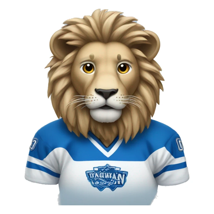 A lion in a hockey uniform in white and blue sticker