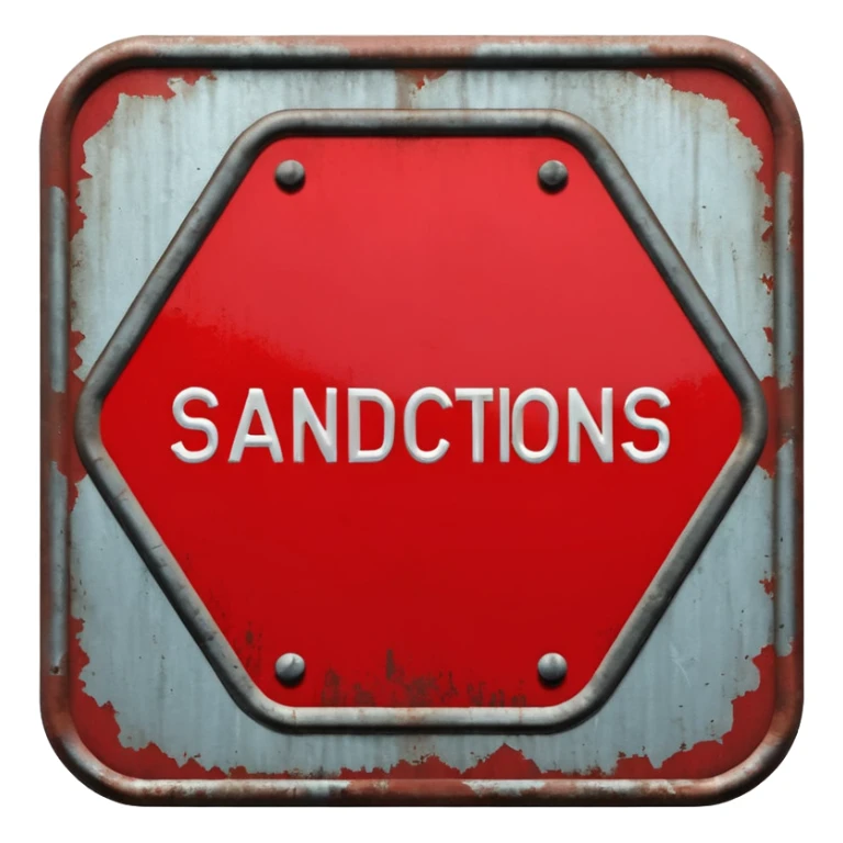 red, road sign, hexagonal, with the inscription sanctions sticker