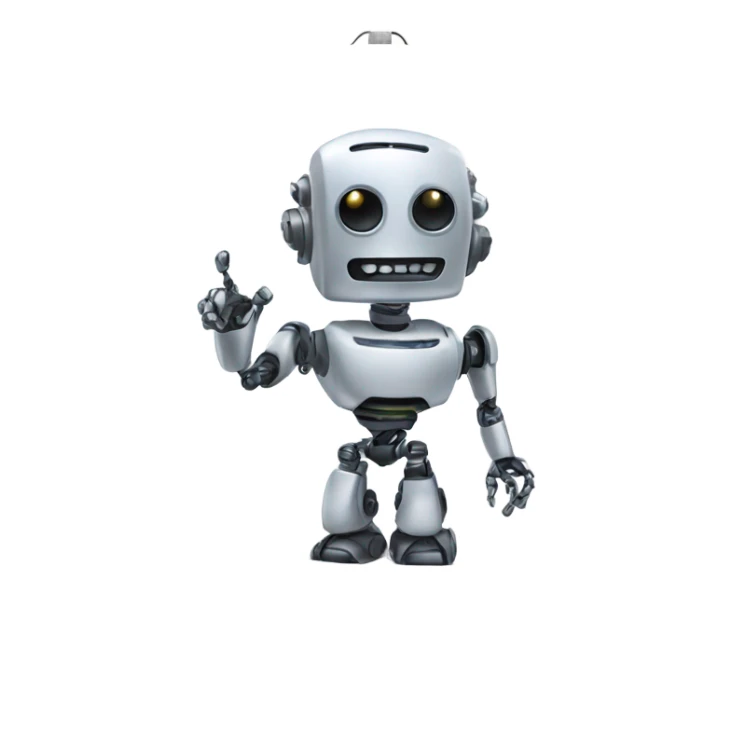 A robot with long curly hair showing something on a whiteboard sticker
