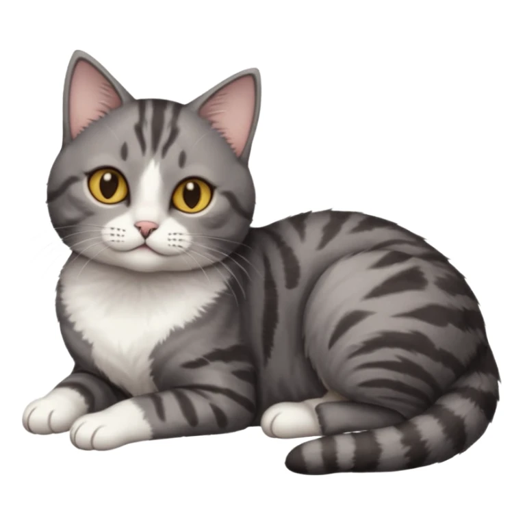 full body tiny short hair dark grey and white cat with hazel eyes lying down sticker
