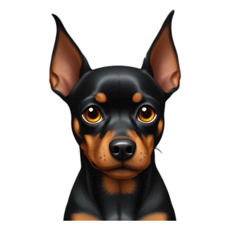 old dark miniature pinscher with ears up, angry sticker