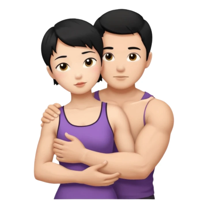 buff Asian Man black hair hugging girl with black pixie cut  sticker