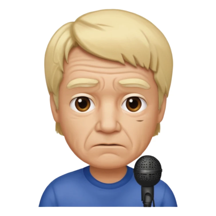 him with a mini microphone and a grumpier face blond hair wrinkles sticker